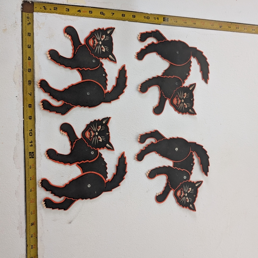 Vintage 1930s–40s Articulated Halloween Black Cat Decorations 5 Beistle Style - Picture 8 of 8